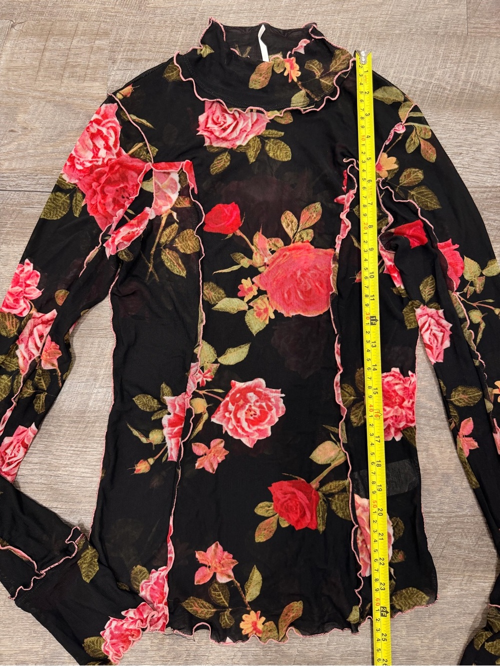 Free People Charlie Printed Mesh Top Sz M Black Floral Sheer Whimsygoth Romantic - Picture 4 of 9